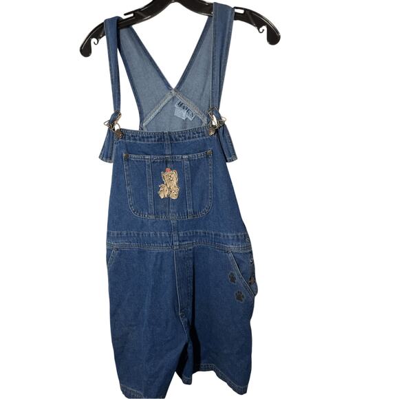 Vintage Hank's 70's Denim Large Women's Yorkie Dog Short Overalls - Picture 1 of 5